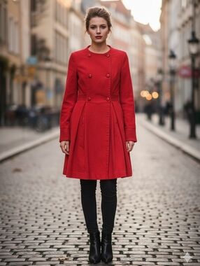 Anthropologie red double breasted coat